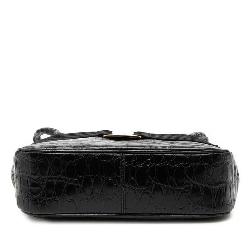 Salvatore Ferragamo Croc Embossed Vara Bow Top Handle Bag Black Leather Good condition - Inside View