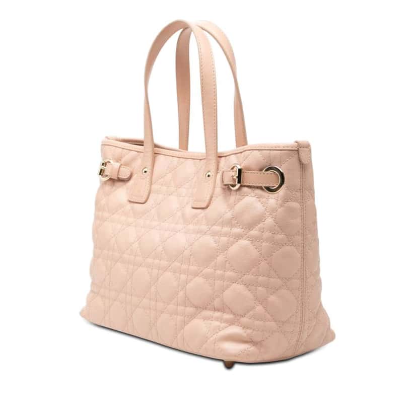 Dior Medium Coated Canvas Cannage Panarea Tote Pink Canvas Very good condition - Back View