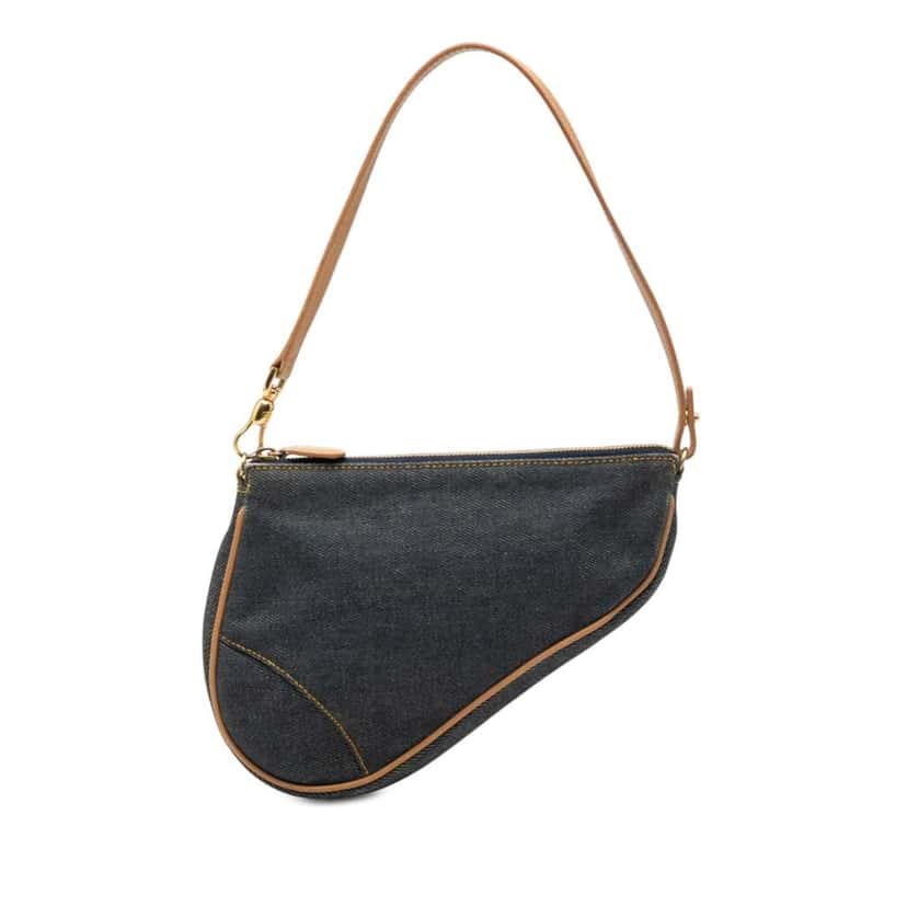 Dior Mini Denim Saddle Pochette Blue Denim Very good condition - Front View