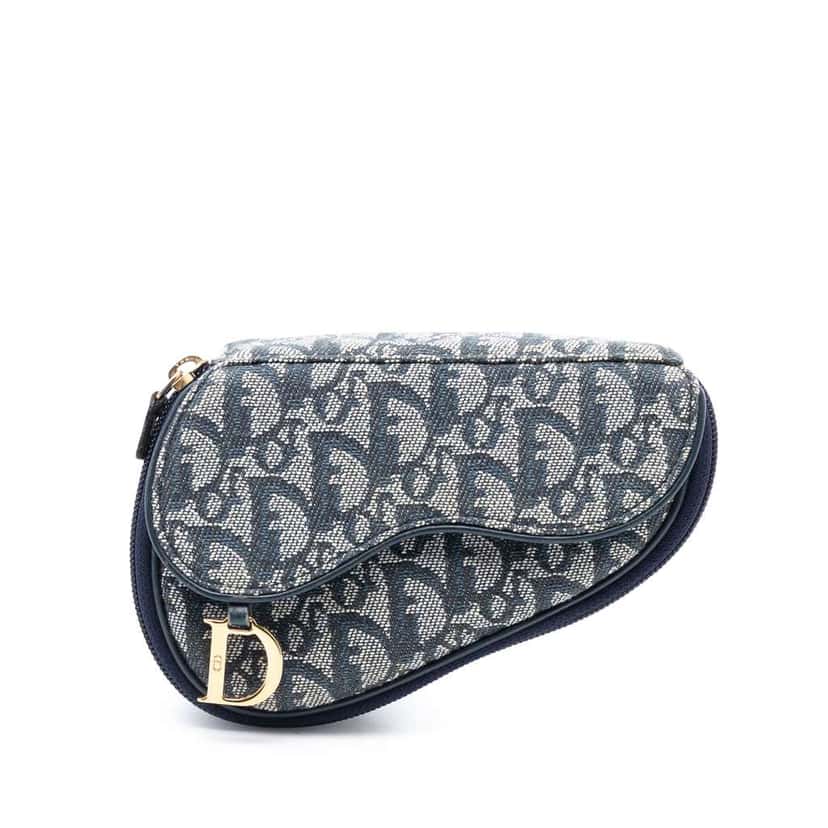 Dior Diorissimo Canvas Saddle Pouch Blue Canvas Good condition - Front View