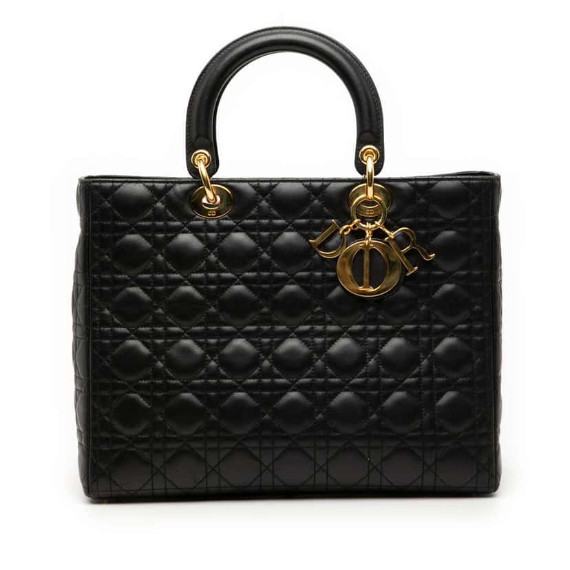 Dior Large Lambskin Cannage Lady Dior Black Leather Very good condition - Front View
