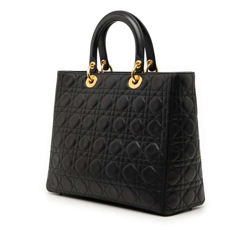 Dior Large Lambskin Cannage Lady Dior Black Leather Very good condition - Back View