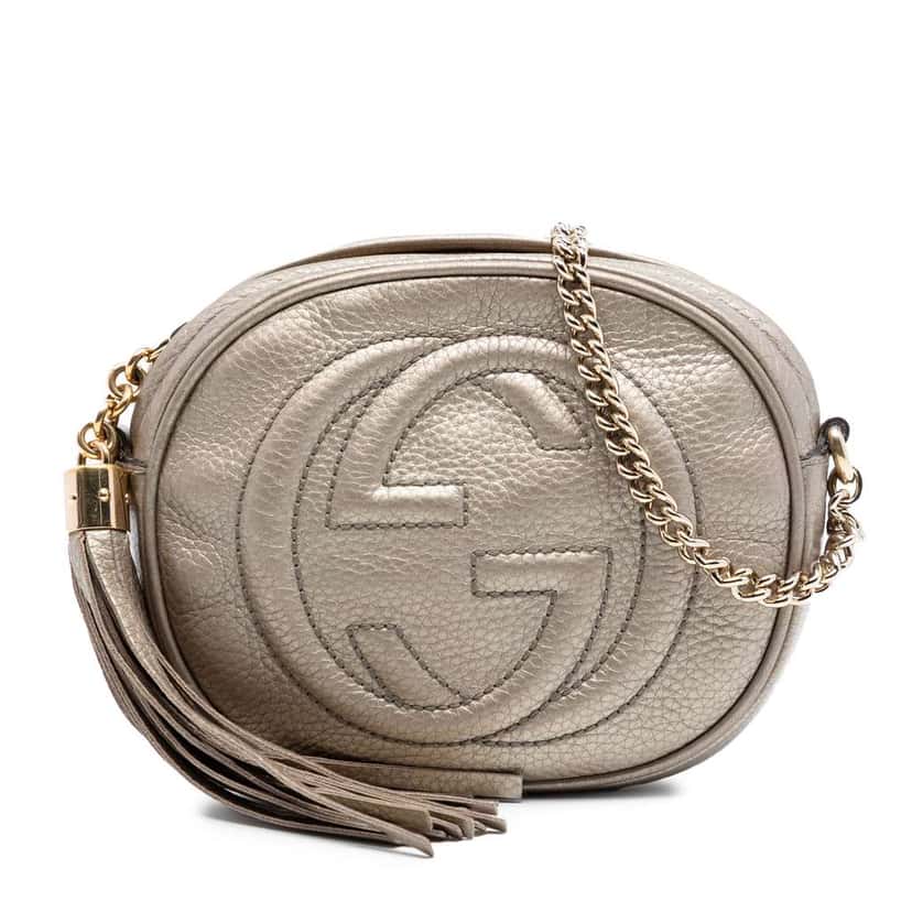 Gucci Mini Metallic Pebbled Calfskin Soho Chain Crossbody Gold Leather Very good condition - Front View