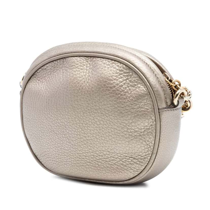 Gucci Mini Metallic Pebbled Calfskin Soho Chain Crossbody Gold Leather Very good condition - Back View