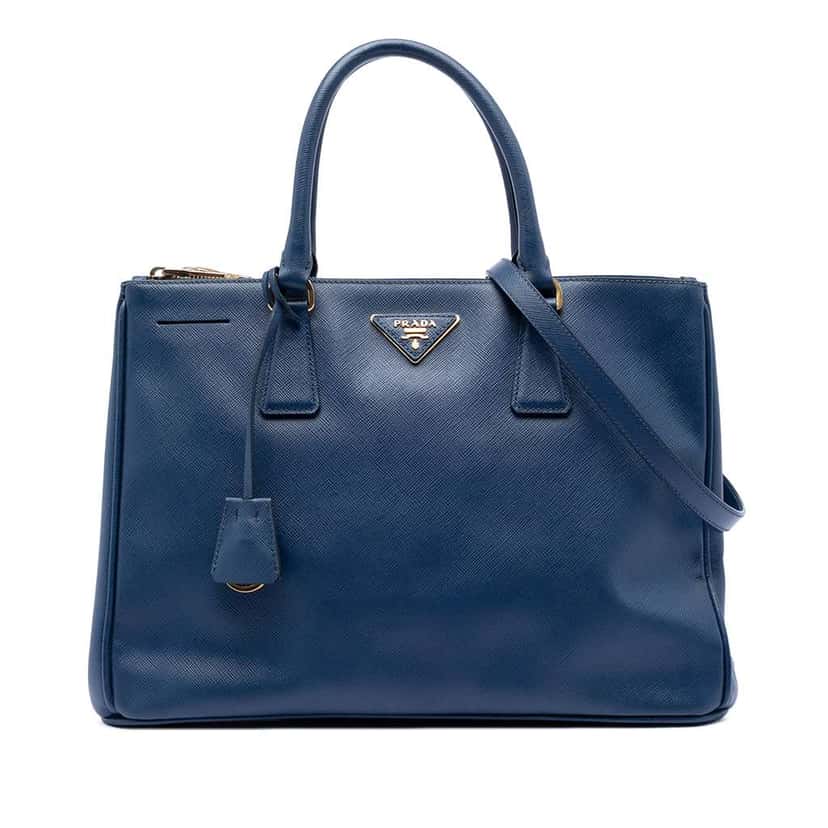 Prada Medium Saffiano Lux Galleria Double Zip Satchel Blue Leather Very good condition - Front View