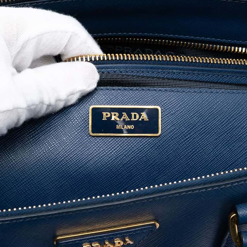 Prada Medium Saffiano Lux Galleria Double Zip Satchel Blue Leather Very good condition - Box View