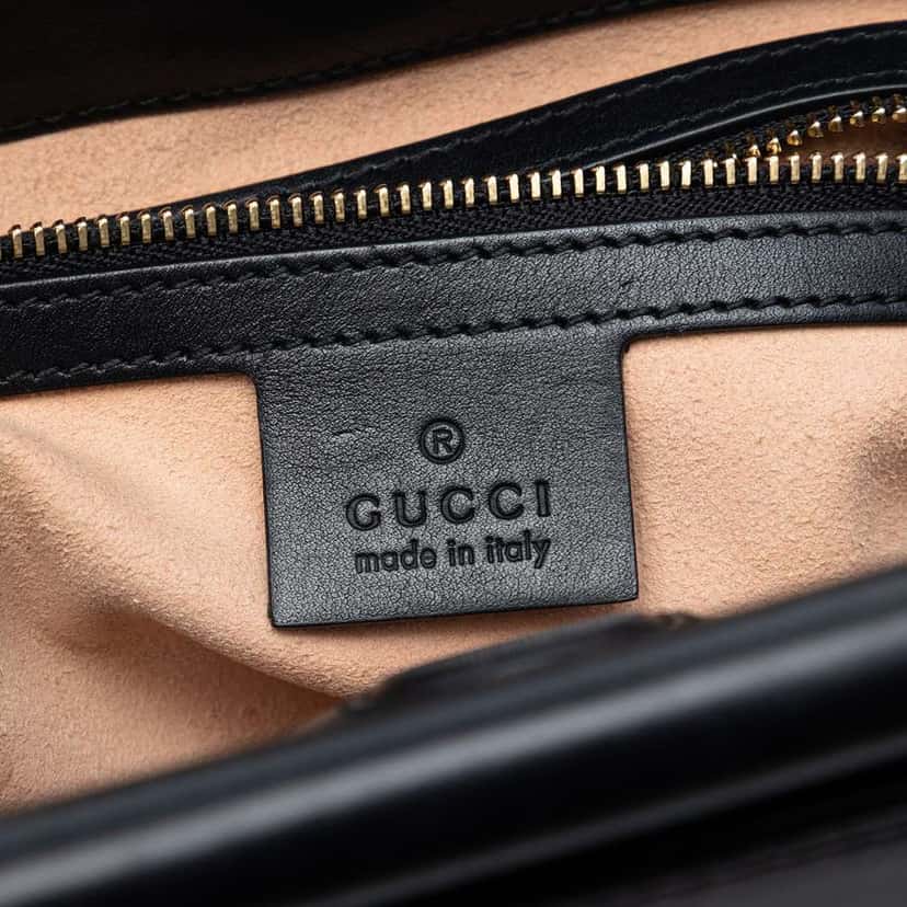 Gucci Small Leather Bamboo Nymphaea Web Satchel Black Leather Very good condition - Box View
