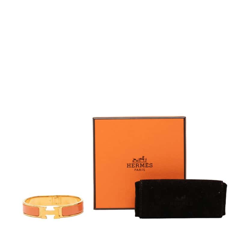 Hermès Narrow Enamel Clic H Bracelet PM Orange Very good condition - Box View