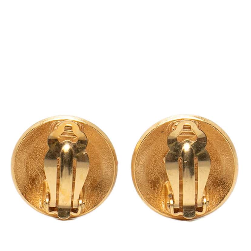 Chanel CC Gold Plated Round Clip On Earrings Gold Metal Very good condition - Back View