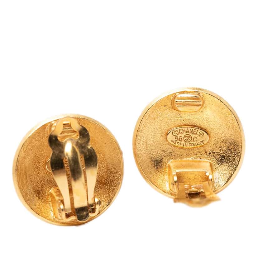 Chanel CC Gold Plated Round Clip On Earrings Gold Metal Very good condition - Inside View