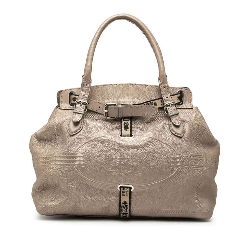 Fendi Large Leather Selleria Villa Borghese Tote Gold Leather Good condition - Front View