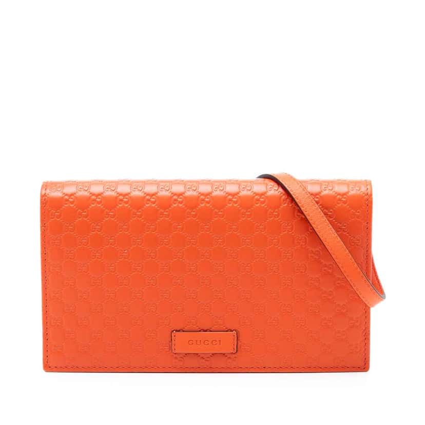 Gucci Microguccissima Wallet on Strap Orange Leather Very good condition - Front View