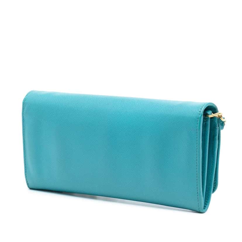 Prada Saffiano Wallet On Chain Blue Leather Very good condition - Back View