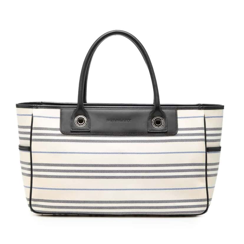 Burberry Striped Canvas Handbag White Canvas Very good condition - Front View