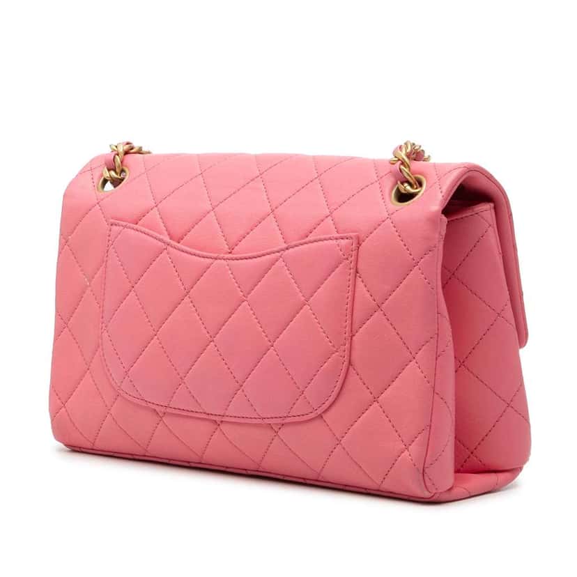 Chanel Medium Quilted Lambskin Logo Letters Chanel Touch Chain Flap Pink Leather Very good condition - Back View