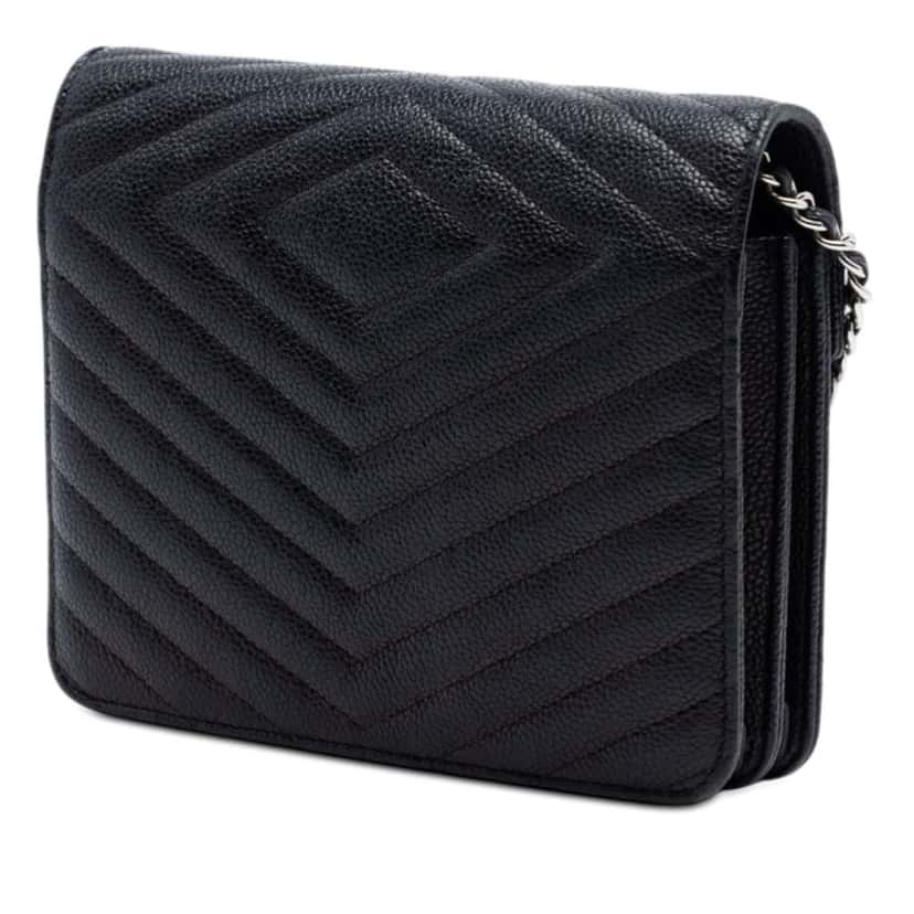 Chanel CC Chevron Caviar Square Wallet On Chain Black Leather Very good condition - Back View