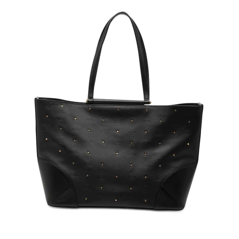 MCM Visetos Nylon Claudia Studded Tote Black Very good condition - Front View