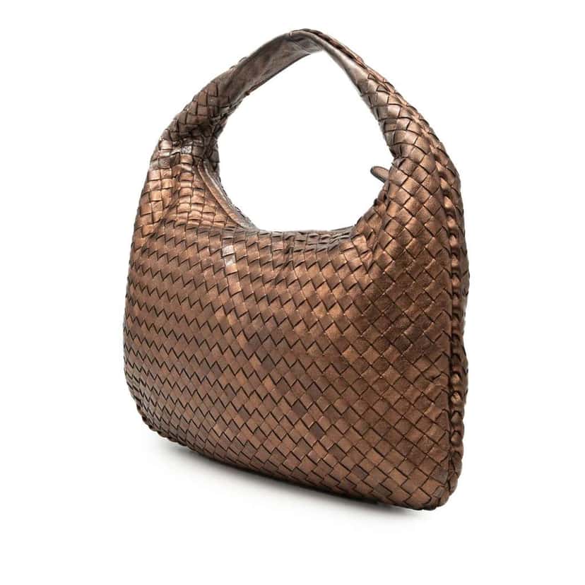 Bottega Veneta Small Metallic Nappa Intrecciato Veneta Hobo Brown Leather Very good condition - Back View