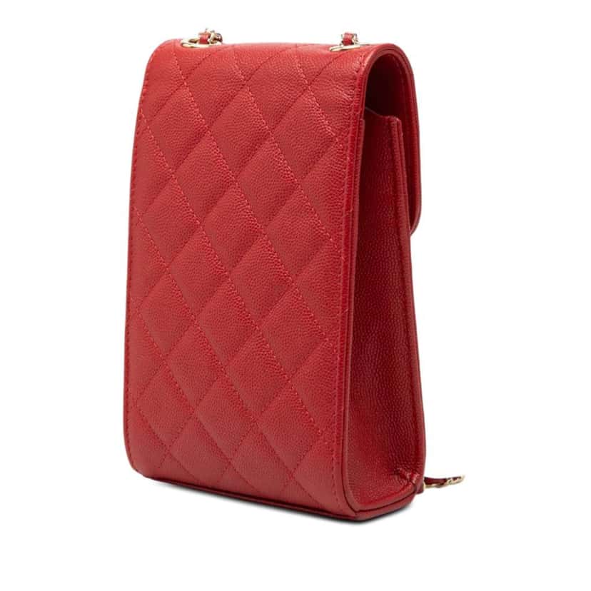 Chanel Quilted Caviar Golden Class Phone Holder Red Leather Very good condition - Back View