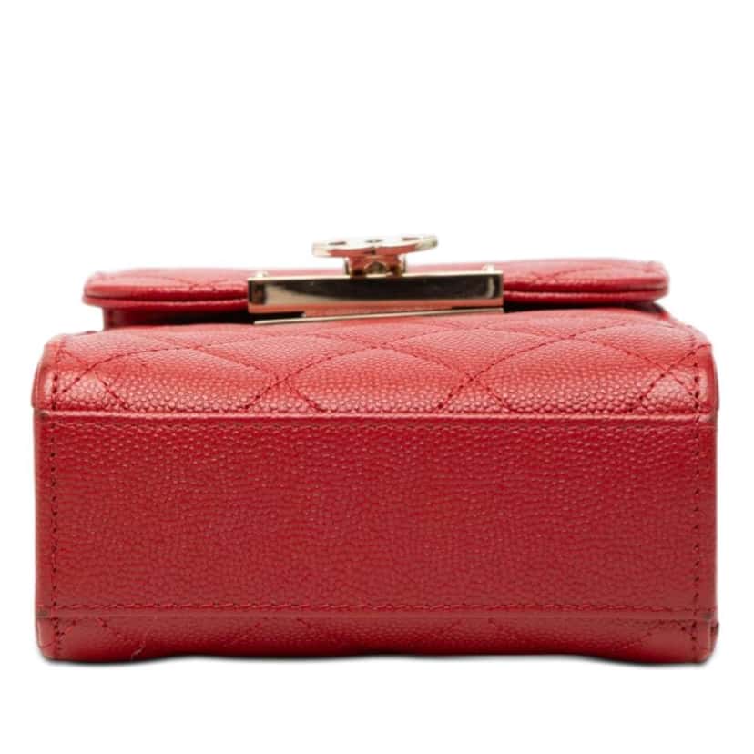 Chanel Quilted Caviar Golden Class Phone Holder Red Leather Very good condition - Inside View