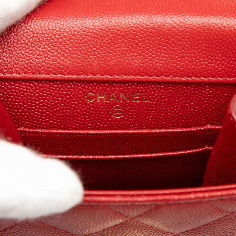 Chanel Quilted Caviar Golden Class Phone Holder Red Leather Very good condition - Box View