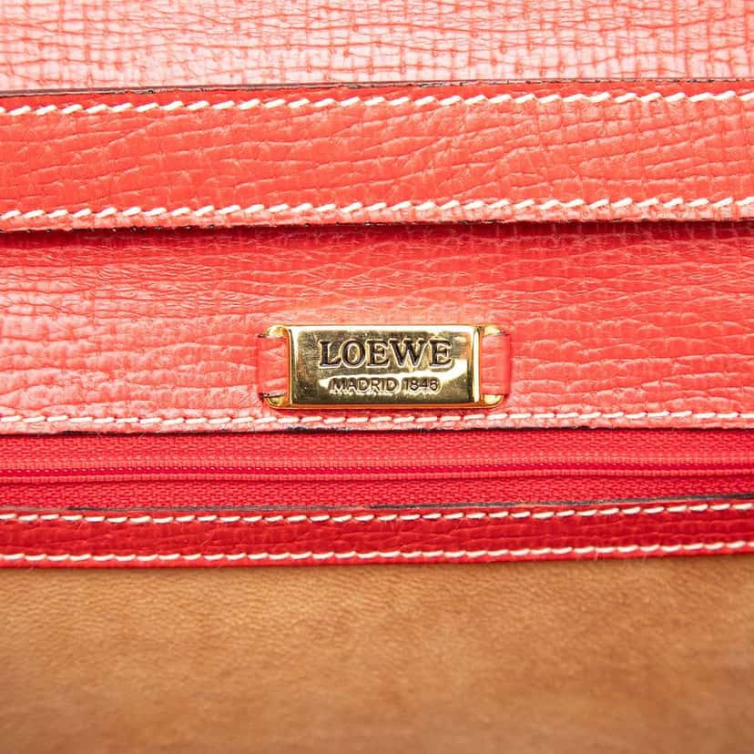 Loewe Textured Leather Barcelona Top Handle Bag Red Leather Very good condition - Box View