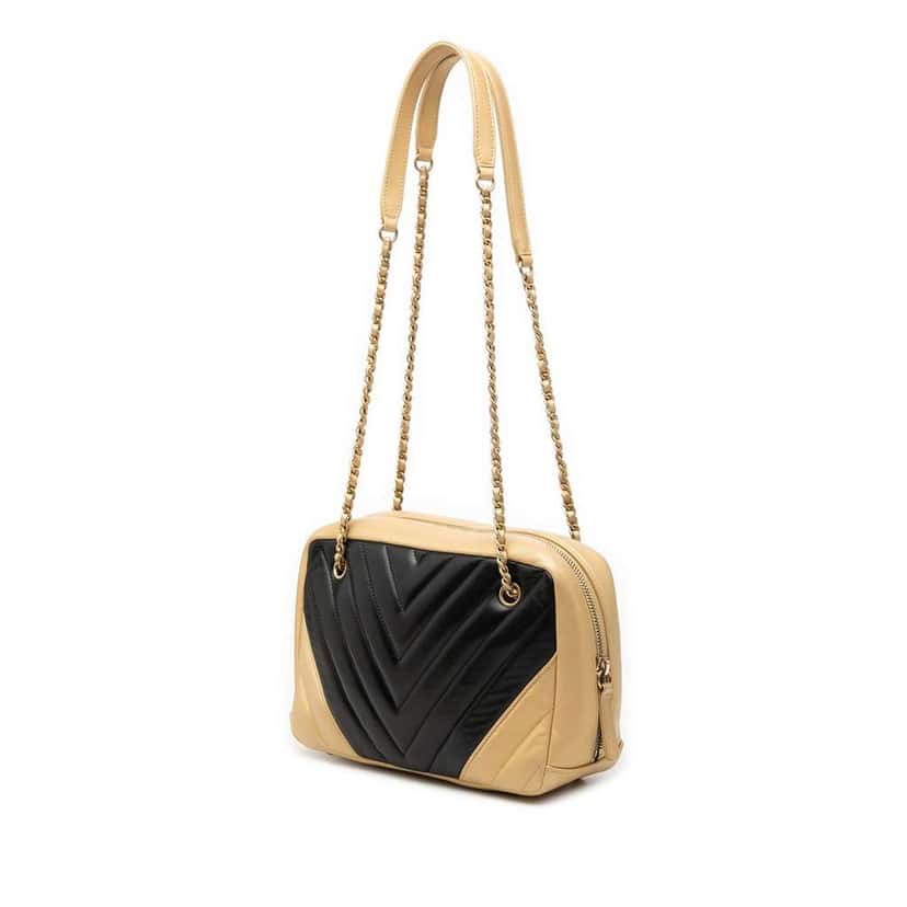 Chanel CC Chevron Lambskin Camera Shoulder Bag Black Leather Very good condition - Back View