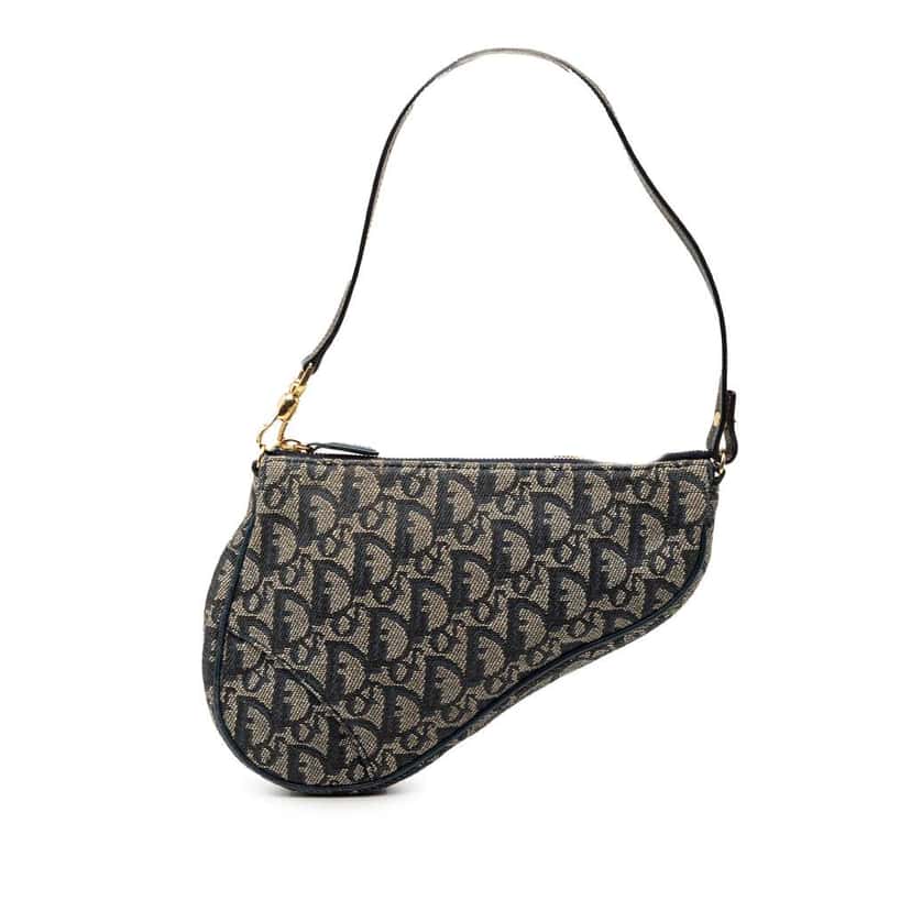 Dior Mini Diorissimo Canvas Saddle Pochette Blue Canvas Very good condition - Front View