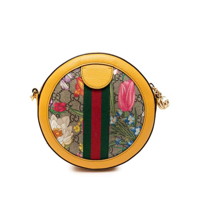 Gucci Mini GG Supreme Flora Ophidia Round Crossbody Beige Very good condition - Back View