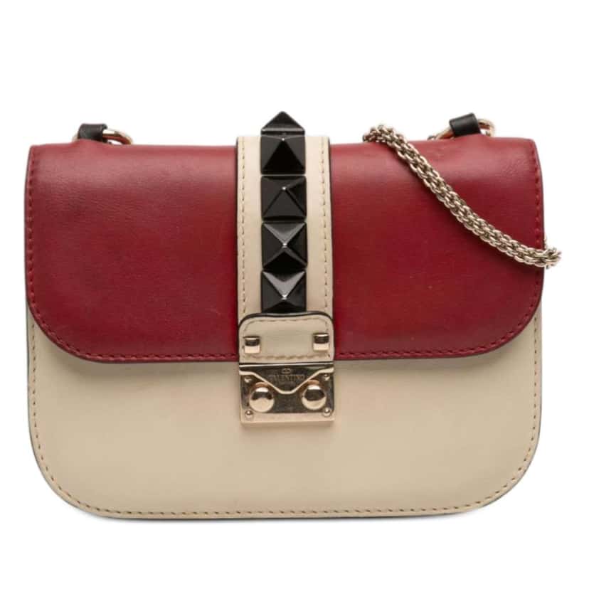 Valentino Small Tricolor Calfskin Rockstud Glam Lock Crossbody White Leather Very good condition - Front View
