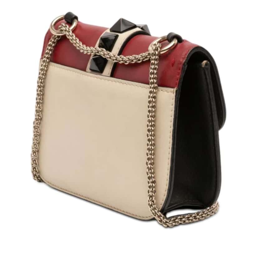Valentino Small Tricolor Calfskin Rockstud Glam Lock Crossbody White Leather Very good condition - Back View