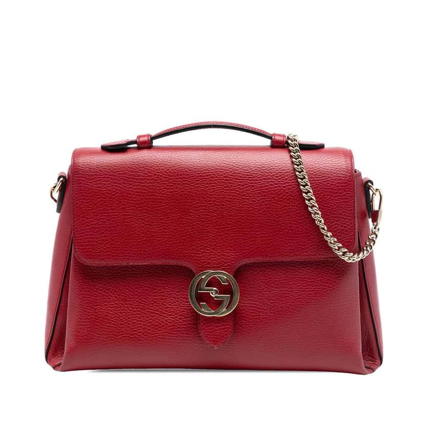 Gucci Medium Dollar Calf Interlocking G Satchel Red Leather Very good condition - Front View