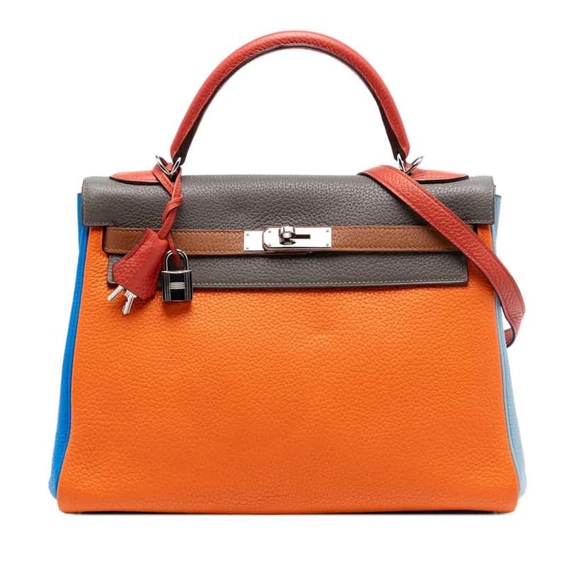 Hermès Clemence Arlequin Kelly II Retourne 32 Orange Leather Very good condition - Front View