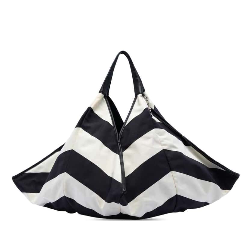Chanel CC Canvas Stripe Tote Black Canvas Very good condition - Front View