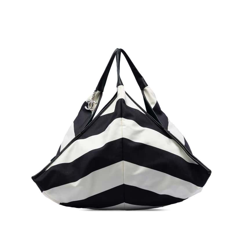 Chanel CC Canvas Stripe Tote Black Canvas Very good condition - Back View