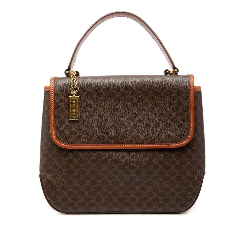 Celine Macadam Coated Canvas Satchel Brown Canvas Good condition - Front View