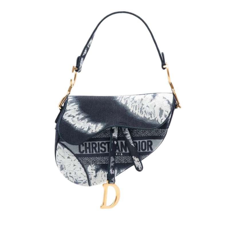 Dior Canvas Embroidered Tie Dye Saddle Bag Blue Canvas Good condition - Front View