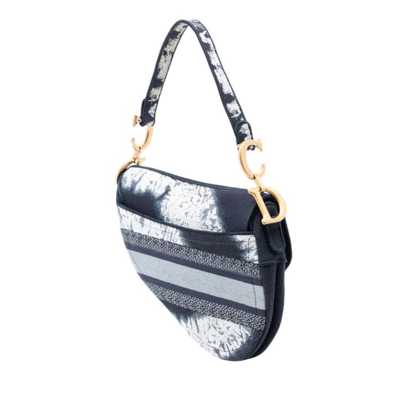 Dior Canvas Embroidered Tie Dye Saddle Bag Blue Canvas Good condition - Back View