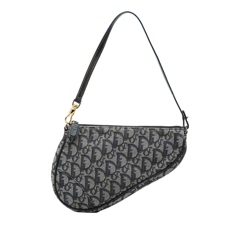 Dior Mini Diorissimo Canvas Saddle Pochette Blue Canvas Good condition - Front View