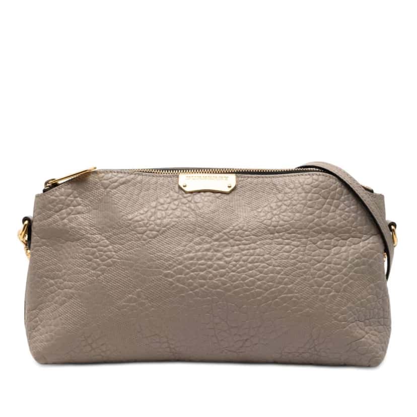 Burberry Small Grain Check Embossed Leather Chichester Crossbody Grey Leather Good condition - Front View