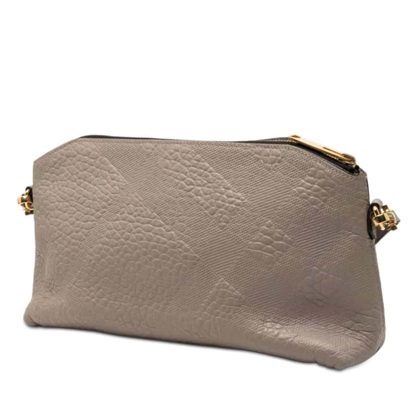Burberry Small Grain Check Embossed Leather Chichester Crossbody Grey Leather Good condition - Back View
