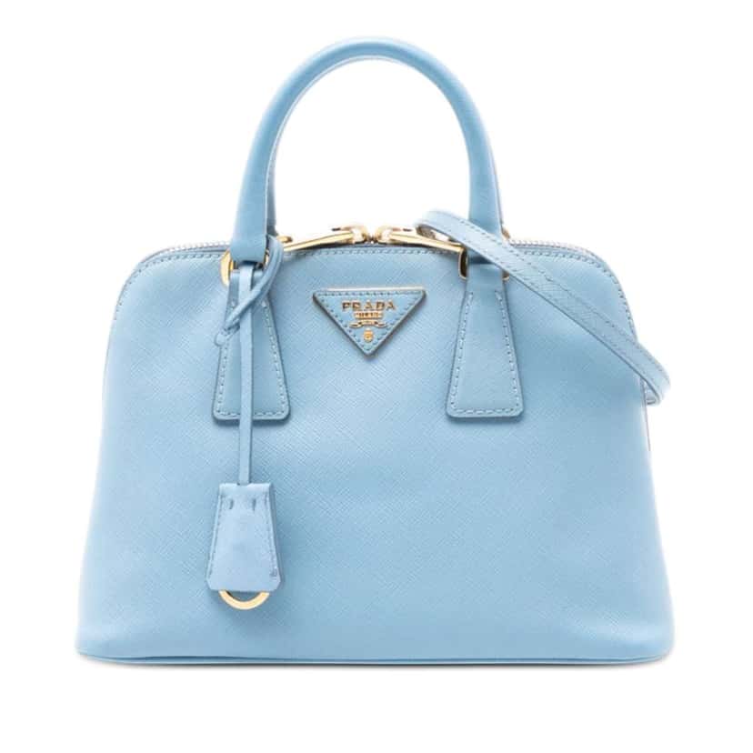 Prada Small Saffiano Lux Promenade Satchel Blue Leather Good condition - Front View