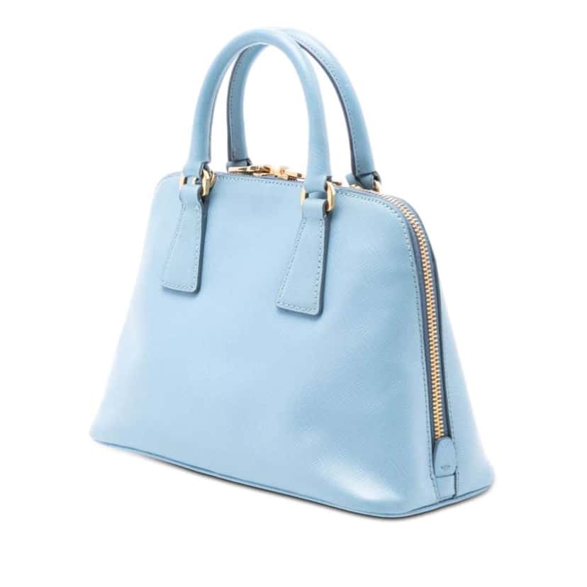 Prada Small Saffiano Lux Promenade Satchel Blue Leather Good condition - Back View