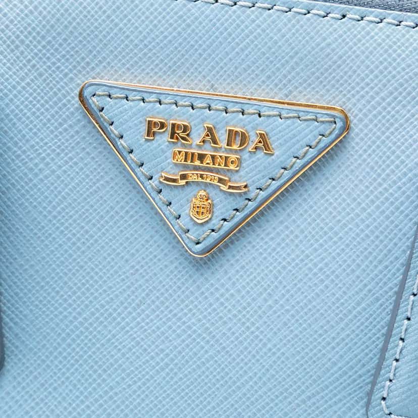 Prada Small Saffiano Lux Promenade Satchel Blue Leather Good condition - Box View