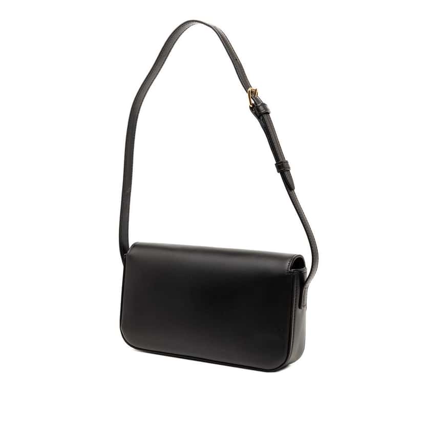 Celine Shiny Calfskin Triomphe Claude Shoulder Bag Black Leather Good condition - Back View