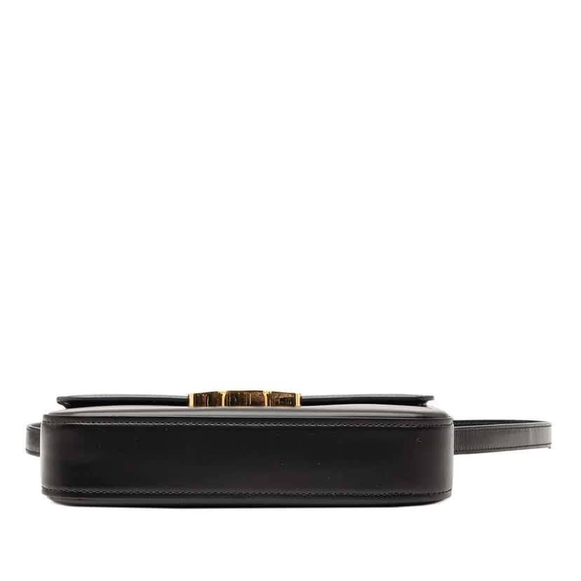 Celine Shiny Calfskin Triomphe Claude Shoulder Bag Black Leather Good condition - Inside View