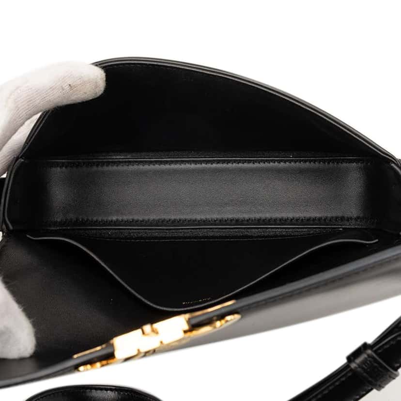 Celine Shiny Calfskin Triomphe Claude Shoulder Bag Black Leather Good condition - Model View