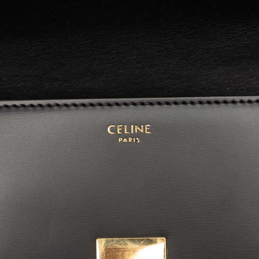 Celine Shiny Calfskin Triomphe Claude Shoulder Bag Black Leather Good condition - Box View