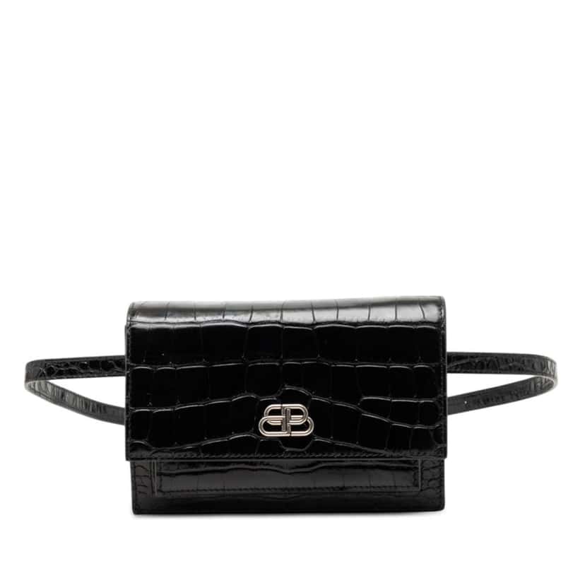Balenciaga Croc Embossed Leather Sharp Belt Bag XS Black Leather Good condition - Front View