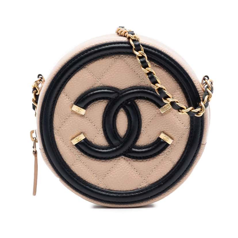 Chanel Caviar CC Filigree Round Crossbody Beige Leather Good condition - Front View